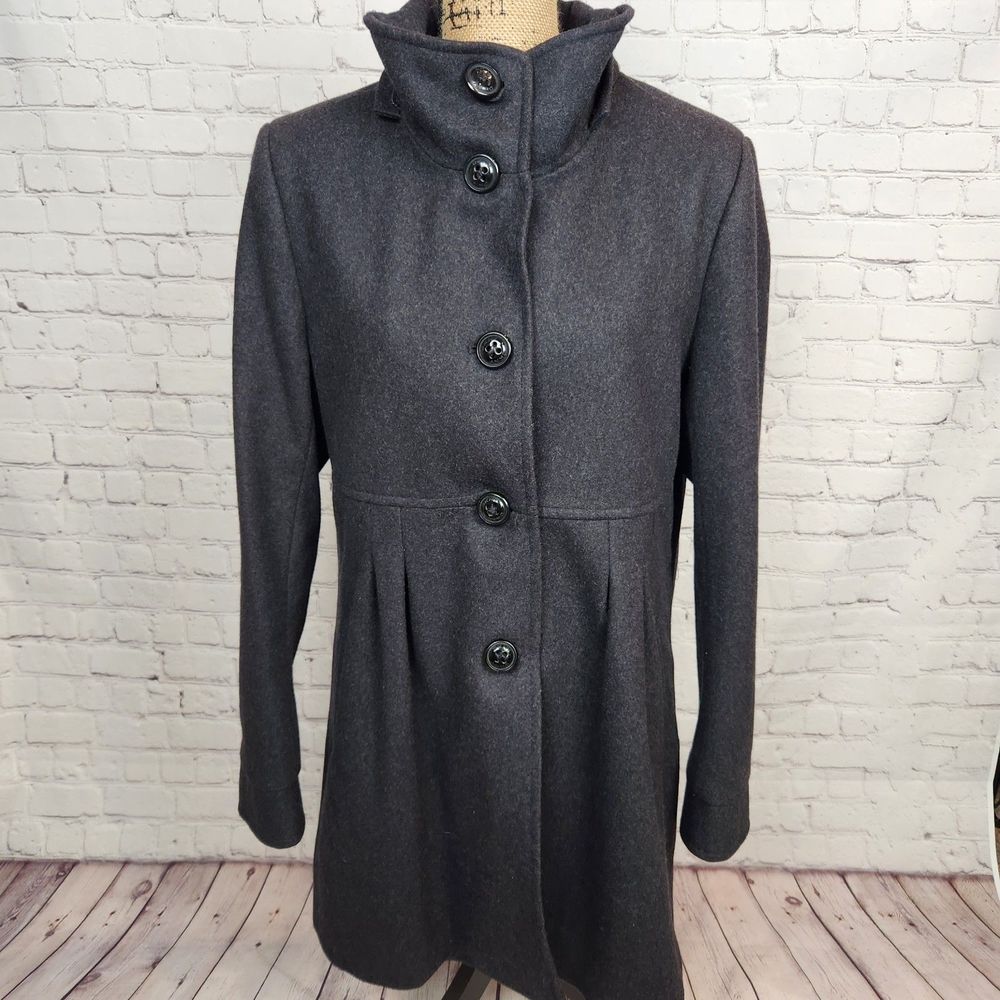 DKNY Gray Wool Blend Button Down Long Pea Coat Size XL